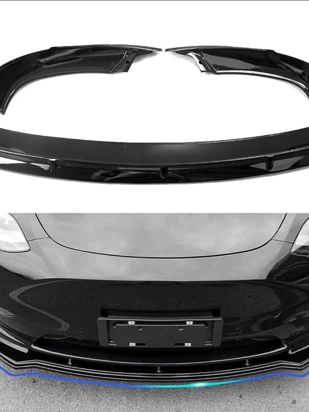 Fit for Tesla Model Y 2019-2023 Gloss Black Front Bumper Lip Splitter 3-Section